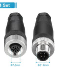 4 Pack M12 4 Pin Aviation Circular Connectors IP67 Waterproof For Outdoor Networks Instruments And Computer Gear Straight Male And Female Sets