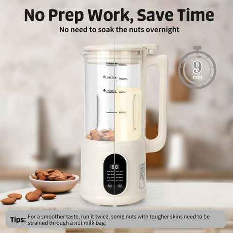 8 In 1 Nut Milk Maker With 40 Oz Capacity For Plant Based Milks Like Almond Oat And Soy Milk Auto Clean 12 Hour Timer Keep Warm Boil Low Noise Must Have Kitchen Gadget For Home Chefs And Everyday Use, front view