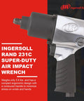 231C Half Inch Drive Air Impact Wrench With Beefy 600 Ft Lbs Torque, black and silver design, ergonomic grip