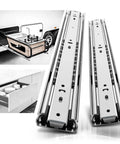 Beefy Heavy Duty Drawer Slides 12 To 40 Inch Full Extension Ball Bearing Cabinet Rails with examples of use in storage spaces.