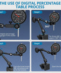 Guide showing the use of Dial Indicator With Magnetic Base For Home Shop Use 0 To 1 Inch Range 0.001 Inch Readout in 4 steps
