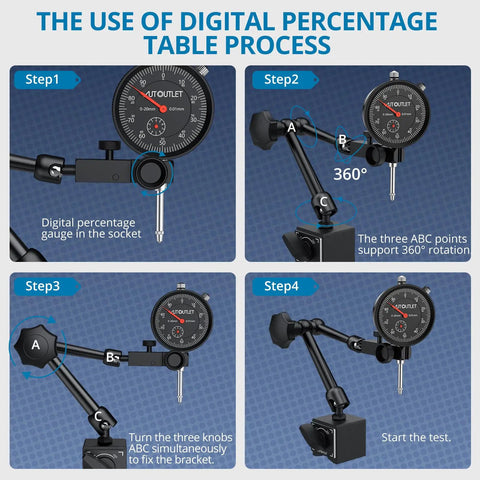 Guide showing the use of Dial Indicator With Magnetic Base For Home Shop Use 0 To 1 Inch Range 0.001 Inch Readout in 4 steps