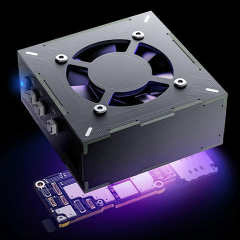 High Speed Solder Fume Extractor With UV Curing And Cooling Function 10000 RPM Welding Ventilator over circuit board