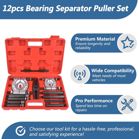12-Piece Bearing Separator And Puller Set, 5-Ton Capacity, with case, tools displayed.