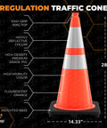 Orange 28 Inch Traffic Cones With 6 Inch And 4 Inch Collars Four Pack Heavy Duty Rugged PVC Safety Cones For Parking Soccer Caution Construction Kids DOT Approved diagram