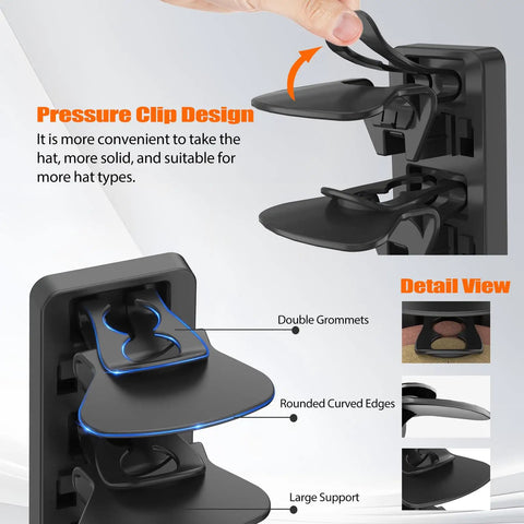 Rock Solid Two Pack Hat Organizer Wall Mount Holds Up To Forty Baseball Caps With Grippy Adhesive Clips Keeps Your Stashed Headwear Locked Down Tight No More Slipping Off Durable Closet Display Rack Black