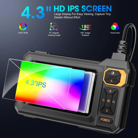 Pro Grade Single Lens Endoscope Camera With Light 1080P Borescope 4.3 Inch IPS Screen displaying vivid colors