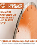 Close-up of 14-inch premium diamond blade highlighting increased diamond content on R14DCT 14 Inch Electric Concrete Saw.