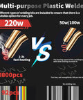 Powerful 220W Plastic Welder Kit 2 in 1 Repair Set With 1000 Hot Staples and 92 Plastic Welding Rods, 1-3s Fast Heating, Black