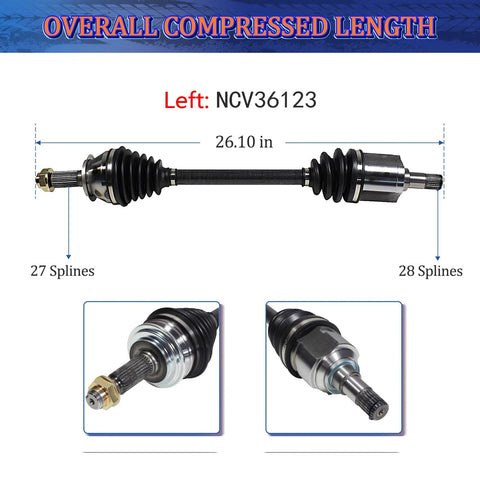 Honda CR V CV Axle Shaft Assembly Front Left For 2002 2003 2004 2005 2006 2.4L CV Joint Replacement Axle, 26.10 in, 27-28 splines