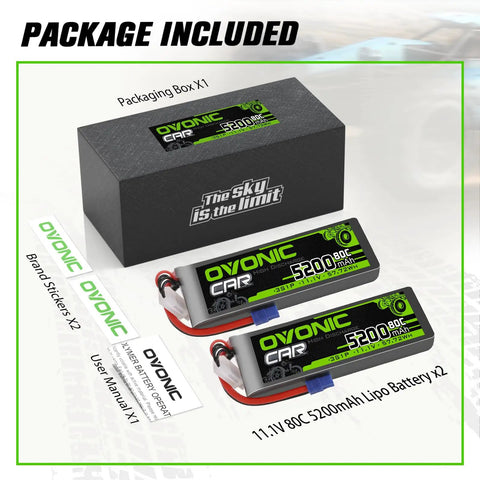 Package for 3S LiPo Battery 5200mAh 11.1V 80C High Discharge With EC3 Plug For RC Cars Boats Trucks Planes Helicopters Two Pack