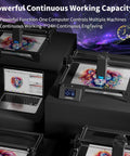 RAY5 20W Laser Engraver With 20000mW Output And 32 Bit Controller Beast Performance shown on desk with laptop and engraving work
