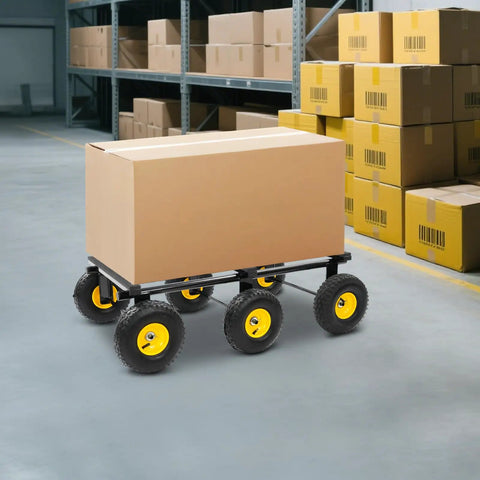 Totally Savage Six Wheel All Terrain Furniture Dolly With 1200 Pound Capacity Built Like A Tank For Heavy Duty Moving Rugged Carbon Steel Frame And Rock Solid Rubber Wheels For Easy Move On Carpet Tile Floors And Bumpy Concrete Ground, loaded with box