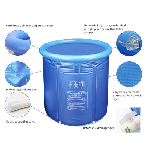 Portable Foldable Ice Bath And Hot Tub For Athletes Pro Grade Unisex Inflatable Three Layer PVC Spa with features labeled