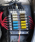 Auto Reset Atc Ato Low Profile Circuit Breaker Kit 12V Dc Six Pack Mixed Amps For Cars Trucks Boats Solar Panels Heavy Duty installed under dashboard.