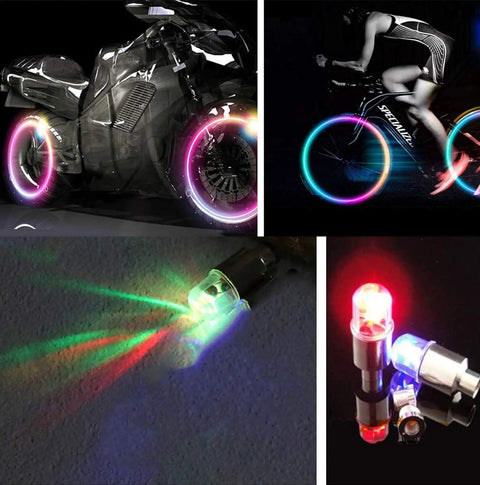 4 Pack LED Bike Wheel Light Valve Caps Waterproof Tire Valve Stems Spoke Flash Lights Colorful Reflector Accessories