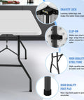 Heavy Duty 6 Foot Folding Table Portable Fold In Half Utility Table For Indoor Outdoor Use With Handle And Lock Sturdy Plastic Top