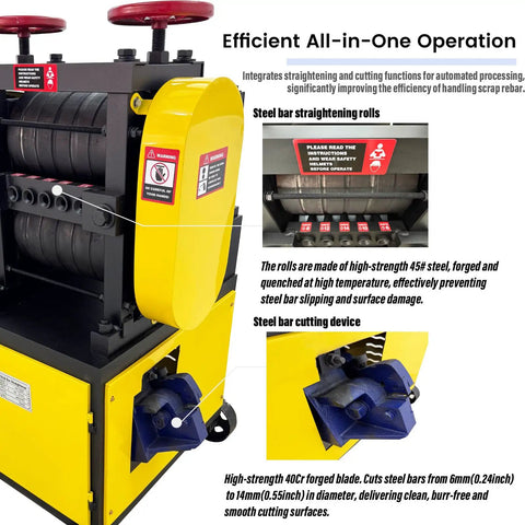 Heavy Duty Rebar Straightening And Cutting Machine for Job Sites featuring steel bar straightening rolls and cutting device.