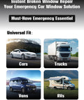All-In-One Temporary Car Window Cover For Broken Glass 78.7 Inch By 39.4 Inch Waterproof PVC Sheet use on cars, trucks, vans, RVs