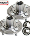 Front Wheel Bearing And Hub Assembly With 4 Lugs For Honda Civic 2001 Through 2005 - Low Runout Precision Wheel Hub With Quad Lip Seal For Long Bearing Life, 2 Piece Set, Model 930-456 visible with bearings.