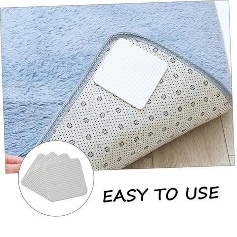 No Slip Carpet Stickers For Area Rugs Reusable Non Woven Rug Fixing Pads With Anti Skid Adhesive Grippers To Prevent Sliding shown on rug