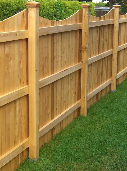 Wooden fence using Wood Fence Rail Brackets EZ Hide Two Pack for hooking up 2x4 rails to 4x4 posts with blind connection and unobstructed rail mount.