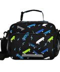 Insulated Lunch Box For Kids And Teens With Skateboard Dope Lightning Bolt Print, black cooler tote with shoulder strap