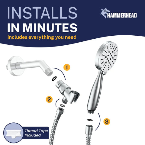 Solid Metal 3 Spray Handheld Shower Head With Long Hose And Holder Chrome Finish 2.5 GPM High Pressure Shower Head assembly instructions