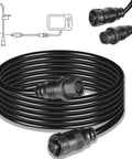Transducer Extension Cable For 14-Pin Transducers, 10 Foot Length, coiled with IP67 waterproof connectors, diagram of setup
