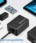 Beefy GaN 27W USB C PD Power Adapter for Raspberry Pi 5 with 130cm cable and wide compatibility shown among tech devices.
