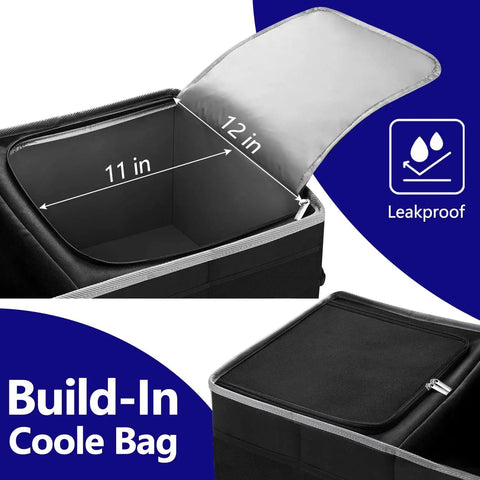 Built In Insulated Leak Proof Cooler Bag Trunk Organizer For SUV Collapsible Cargo Organizer with non-slip bottom, open view