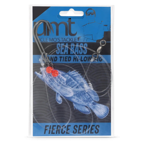 Hi Lo Fierce Series Sea Bass Rig Pack 10 Hand Tied Black 3/0 Baitholder Hooks with Beads Package Front