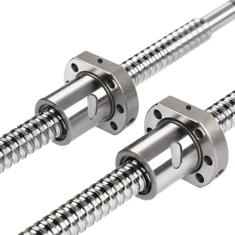 Close-up of SFU3205 CNC Ball Screw 400mm 32mm Dia With Anti Backlash Nut BK25 BF25 Bearing End Supports showing detailed threads