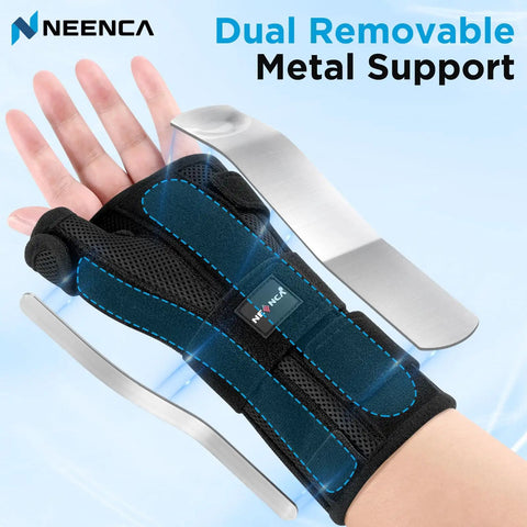 Carpal Tunnel Night Wrist Brace With Adjustable Fit And Four Splints showing dual removable metal supports