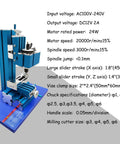 Compact Mini Metal Milling Machine With AC100V-240V Power, detailed view showcasing technical specifications on display.