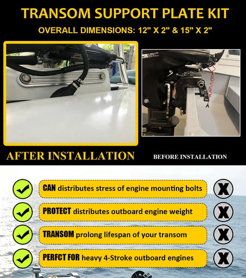 Beefy Transom Mount Plate Kit For Standard Top And Lower Bolt Holes Heavy Duty Cast Aluminum installation example.