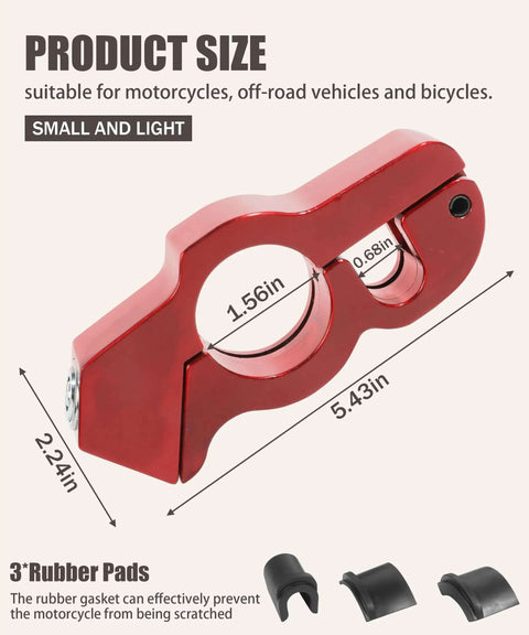 Beefy Heavy Duty Motorcycle Lock With Adjustable Handlebar Lock For Anti Theft CNC Aluminum Construction Red Color.
