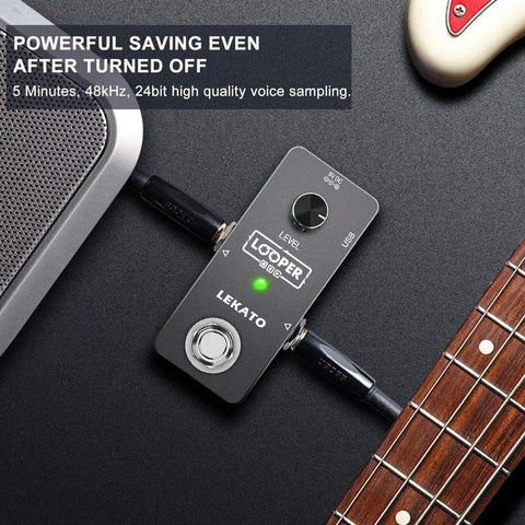 Guitar Looper Pedal With 5 Minute Loop Time Ultra Compact Aluminum Build Dope 24-Bit Uncompressed Audio on black surface