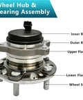 Rear Wheel Bearing Hub Assembly Kit OEM Grade For Hyundai Sonata 2015 To 2019, Tucson 2016 To 2021, Veloster N 2019 To 2022, Kia Cadenza 2017 To 2020, Optima 2016 To 2020, Sportage 2016 To 2022, Two Pack, 512553 52730C1100 close-up view with labeled parts