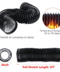 Flexible 4 Inch Air Ducting Hose For HVAC Ventilation, 5 Feet Long Aluminum Dryer Vent With 2 Stainless Clamps, Fire Resistant