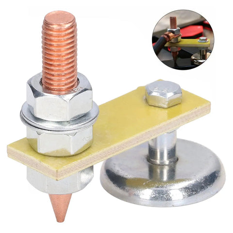 Heavy Duty Magnetic Ground Clamp For Welders That Grips Tight To Any Metal Surface, features copper terminal and adjustable design.