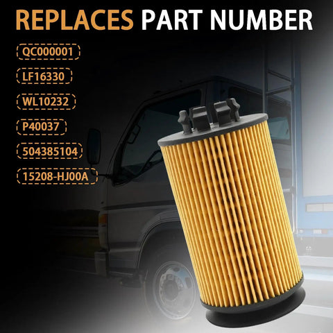 Oil Filter Kit QC000001 Fits 2012 2013 2014 2015 2016 2017 2018 Engines With LF16330 WL10232 P40037 compatible with truck