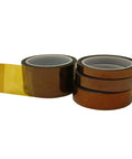 Kapton Polyimide Film Tape With Silicone Adhesive for PCB protection, amber and transparent rolls, 1.5 inch by 36 yards, front view