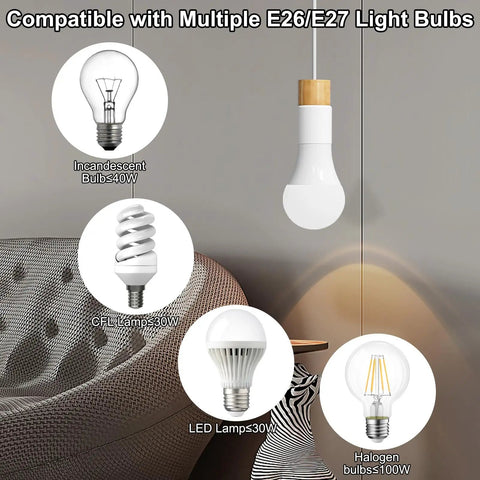 E26 E27 Motion Sensor Light Socket compatible with incandescent, CFL, LED, and halogen bulbs for diverse lighting needs.