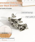 Concealed sliding barn door main bracket with solid ball bearings, 32 Inch Concealed Sliding Barn Door Hardware Kit With Two Soft Close Mechanisms Aluminum Hidden Barn Door System For Wall Mount No Floor Track Fits Opening Width 25 Inch Door Not Included Durable Lightweight Aluminum Rails For Quiet Smooth Operation