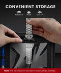 Pro Grade All In One Watch Repair Kit With Press Tool For Battery Swap And Strap Sizing, storage pouch being packed