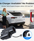 Tough As Nails Ul 2252 Certified Tesla Supercharger To Ccs1 Adapter supporting robust 500 Amp max charging rate on vehicle.