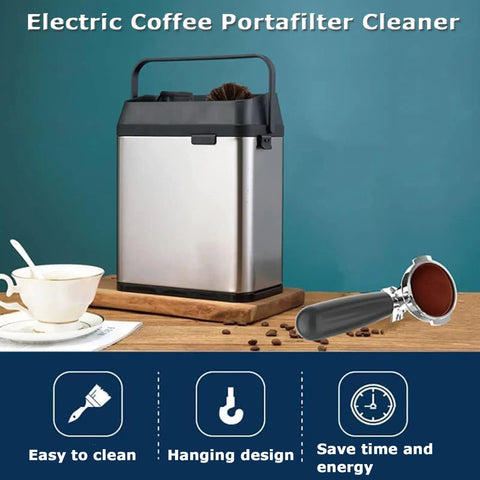 No Sweat Automatic Portafilter Cleaner And Knock Box For 58mm Espresso Filter Holders Heavy Duty, stainless steel cleaner with brush.