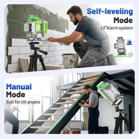 Self Leveling 360 Degree Green Cross Line Laser Level With Receiver For Outdoor Use Up To 660 Feet 4x360 Degree Coverage on tripod during tile and stair layout