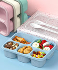 Four Pack 5 Compartment Wheat Straw Lunch Box Set For Adults And Kids Reusable BPA Free Stackable Meal Prep Containers